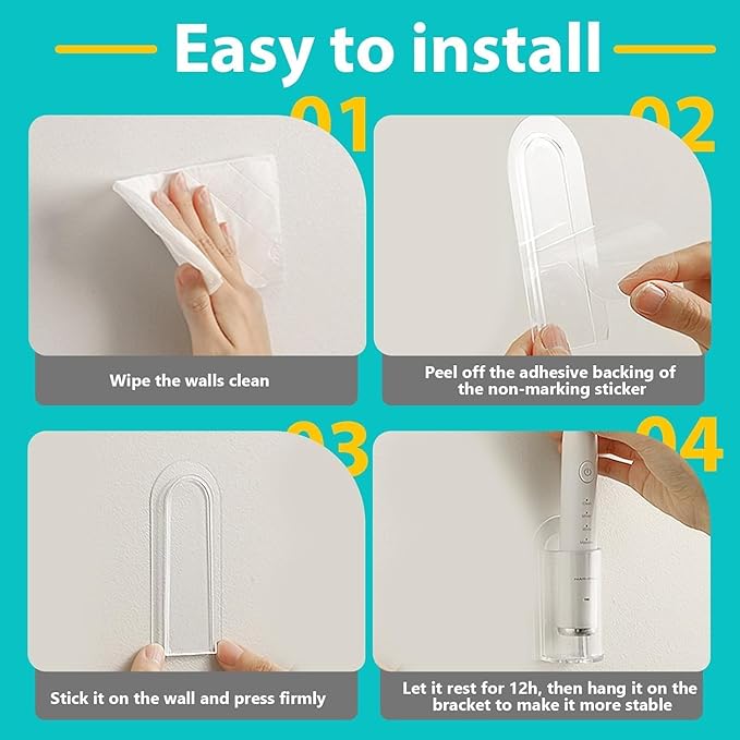 4 Pack Electric Toothbrush Holders for Bathroom, Wall Mounted Clear Electric Toothbrush Organizer, Self Adhesive Bathrooms Toothbrush Storage for Shower, Saving Space and Keep Drying