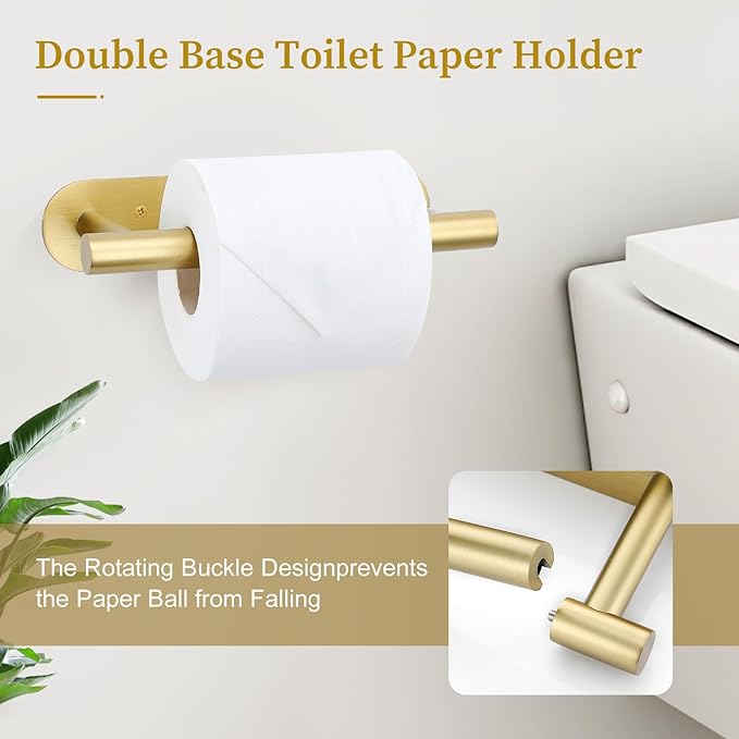 2 Pieces Brushed Gold Toilet Paper Holder, Upgraded Commercial Toilet Paper Dispenser Toilet Roll Holder, Modern Double Base Paper Towel Holder Wall Mount for Bathroom, Kitchen