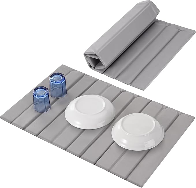Large Stone Dish Drying Mat for Kitchen Counter, Ultra Absorbent Diatomaceous Earth Mat with PU Leather Cover Stain-resistant Quick Drying, Collapsible Stone Mats for Dishes Cups 23.6"x15.3"