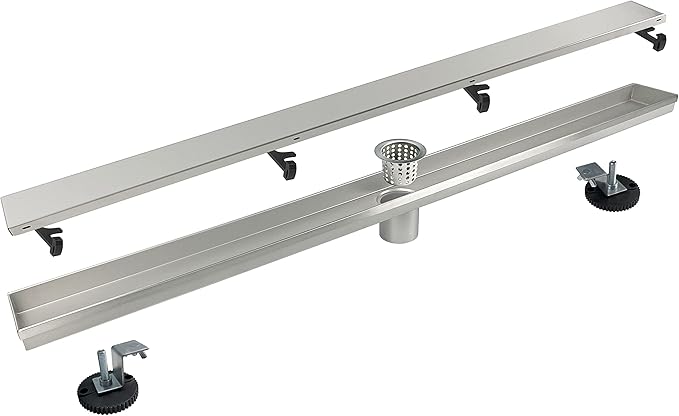 36 Inch Linear Drain Shower Drain Brushed Floor Drain with Removable 2-in-1 Tile Insert Grate Cover and SUS304 Stainless Steel CUPC Certificate (36 inch)