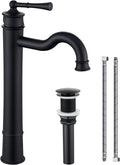 Vessel Sink Faucet Matte Black Bathroom Tall Faucet Single Hole Deck-Mount Pop up Drain Assembly Without Overflow Water Supply Lines Included