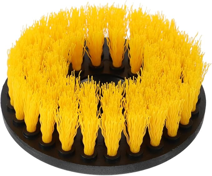 Electric Drill Brush Attachment 5-inch Round Yellow Hollow Brush Kit for Floor and Kitchen Cleaning Replacement Tool Heads for Household Scrubbing Tasks