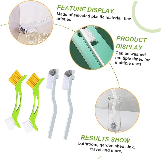 Healifty 4pcs Double Head Sink Scrub Brush with Curved Handle Flexible Fine Bristles Deep Cleaning Grout Cleaner for Kitchen Bathroom Corners and Surfaces Reusable Corner Scrubbing Tool