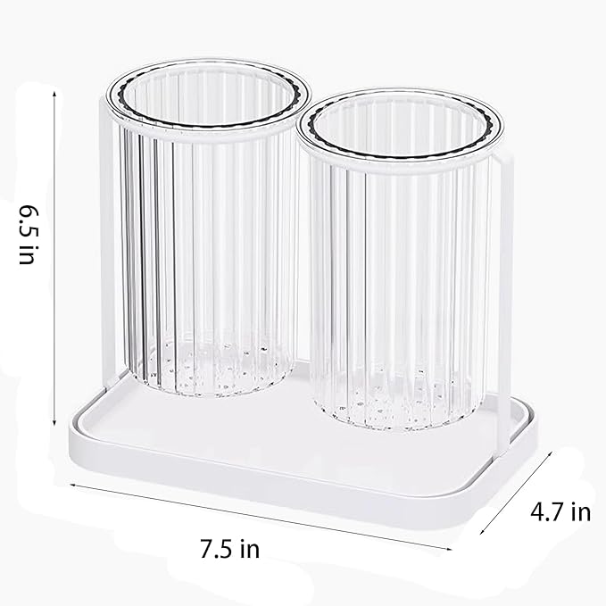 Toothbrush Holders with Drain Tray, 2 Slots Hanging Toothbrush and Toothpaste Holder Organizer Bathroom Caddy Countertop for Toothpaste, Razors, Electric Toothbrush - Clear