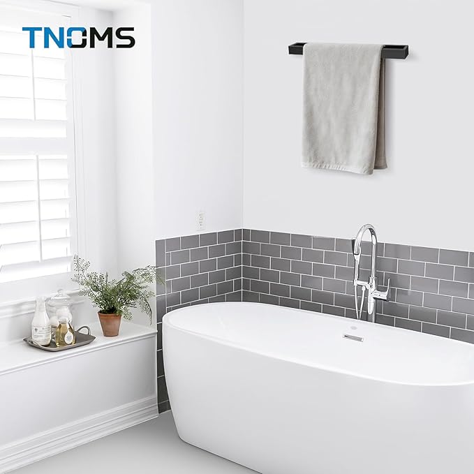 TNOMS Single Towel Bar Towel Holder Bathroom Hardware Accessories,Stainless Steel Wall-Mounted Towel Rack Towel Rail,16 Inches Matte Black