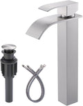 Vessel Sink Faucet Brushed Nickel: ARCORA Single Hole Tall Bathroom Faucet, Single Handle Tall Waterfall Bathroom Faucet with Pop Up Drain and cUPC Supply Lines