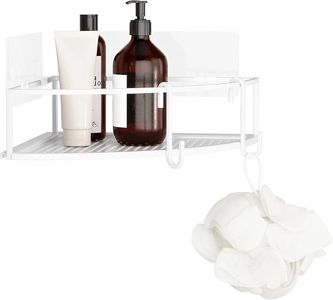 Umbra Cubiko Shower Corner Shelf, Metal Floating Shelves with Adhesive Mounting Strips, 2-Pack, White