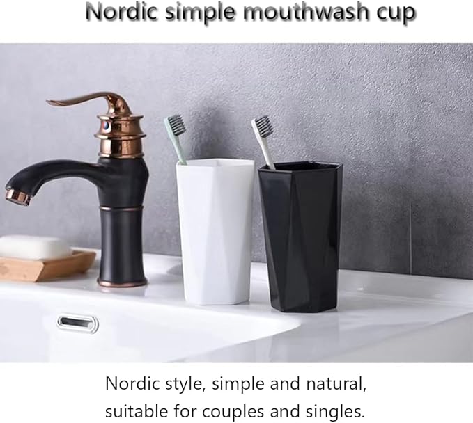 Large Geometric Diamond Toothbrush & Mouthwash Cup, Fashion Simple Toothbrush Cup, 400ml (White & Black)