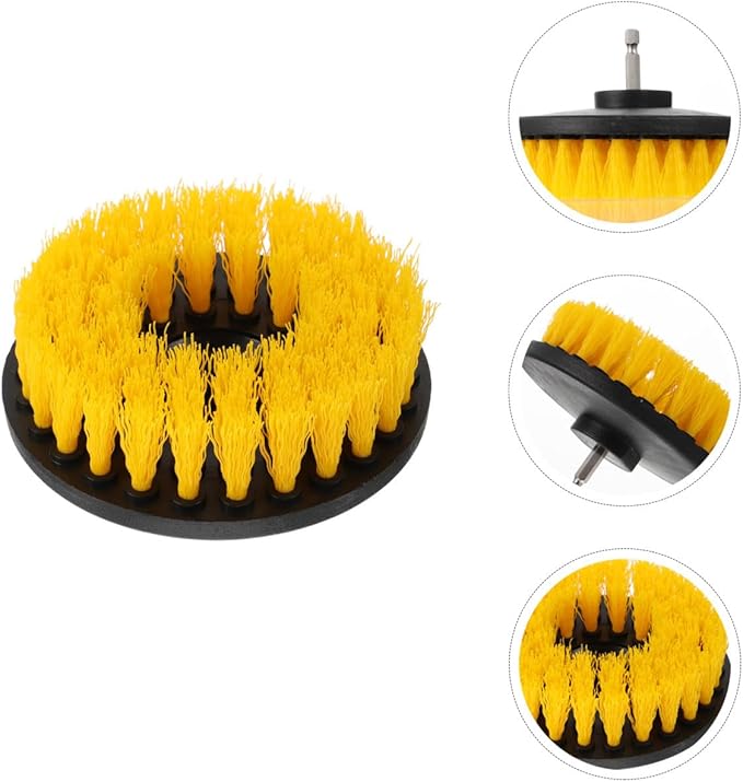Electric Drill Brush Replacement Heads 5-Inch Round Yellow Scrub Brush Set for Home Cleaning Tools, Sturdy Drill Attachment for Kitchen and Floor Surfaces, Portable Household