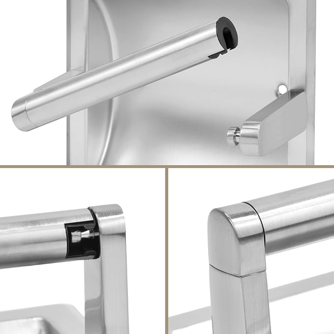 Recessed Toilet Paper Holder for Large Rolls, Pivoting Stainless Steel in Wall Toilet Paper Holder, Wall Mounted Bathroom Tissue Roll Dispenser with Modern Brushed Nickel Finish