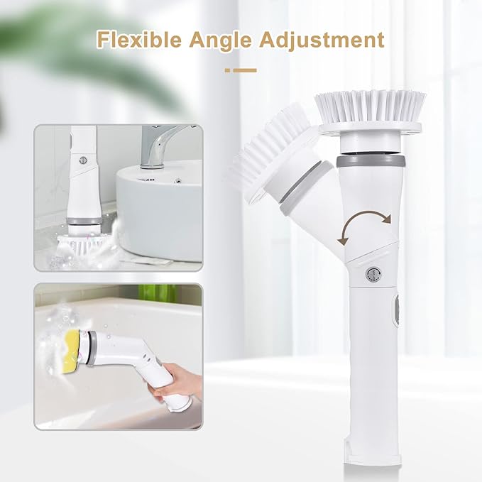 Electric Spin Scrubber, 6 Replaceable Brush Heads Handheld Electric Cleaning Scrubber Quick and Effective Cleaning Cordless Electric Spin Brush for Bathrooms Bathtub Kitchen