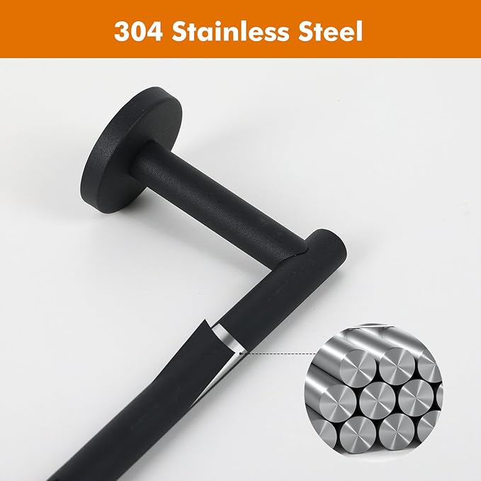 Fixwal Black Toilet Paper Holder Wall Mount, SUS 304 Stainless Steel, 7.64in Metal Black Pivoting Double-Post Tissue Roll Holder for Bathroom, Washroom