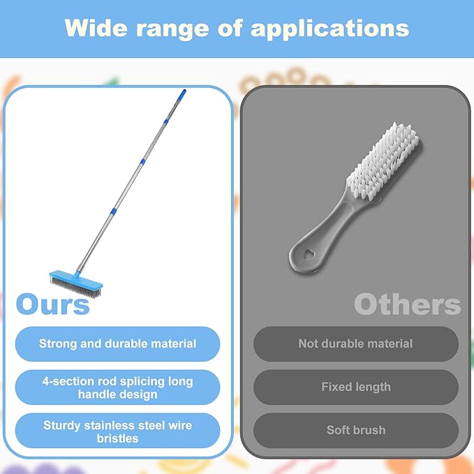 Grout Brush Scrub Brush Combo Tile Scrub Brush with Bristles Floor Scrubber Brush with Long Handle Scrubber for Cleaning Patio Bathroom Tub Bath Garage Patio Wall Pool