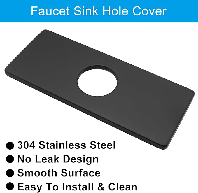 Biaungdo 6" Hole Cover Deck Plate, Matte Black Escutcheon Plate Stainless Steel Bathroom Faucet Plate Rectangle Faucet Cover Plate for 1 or 3 Hole Bathroom Vanity Sink Faucet