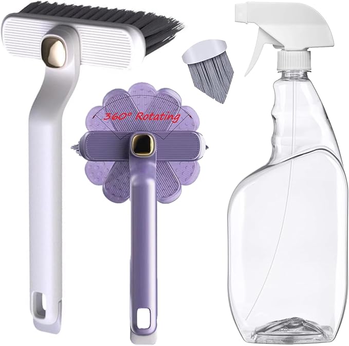 Crevice Cleaning Tool Kit-Including 2Pcs Grout Cleaner Brush,Clear Spray Bottle,Hard Bristle Crevice Cleaning Brush Suitable Bathroom Kitchen Toilet,Wall Sink Floor Cleaning Crevice Cleaning Brush