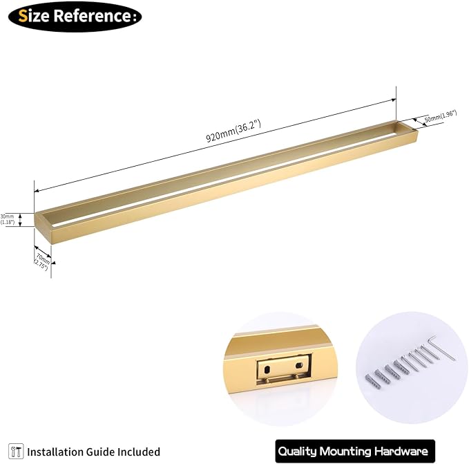 GERZWY Gold 36-Inch Bathroom Towel Bar Stainless Steel Bath Towel Bar Modern Style Wall Mount HG17703-BE