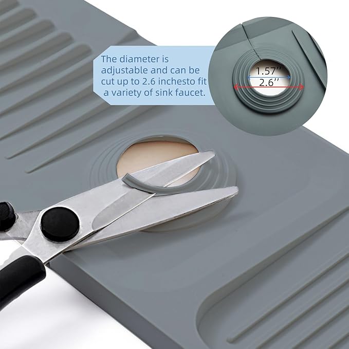 Kitchen Sink Splash Guard,5°slope sink splash guard behind faucet，24in Faucet Mat Splash Catcher，Longer Silicone Sink Mat，Mat Protectors for Kitchen Sink (Black, XL)