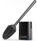 Toilet Brush and Holder Set - Flexible Silicone Toilet Bowl Scrubber Brush, Compact Bathroom Brush with Ventilation Base, Black