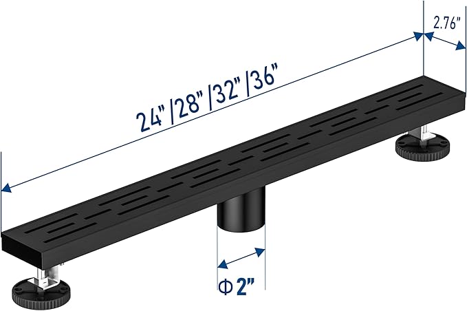 Neodrain 28 in Matte Black Linear Shower Drain, Rectangular Shower Linear Drain with Brick Pattern Grate, 304 Stainless Steel Bathroom Floor Drains