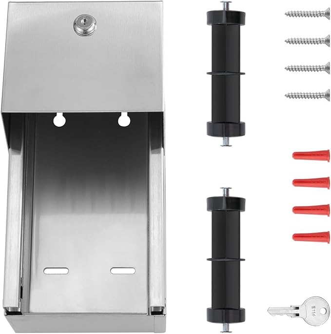 Pack of 6 - Dual Rolls Commercial Toilet Paper Dispenser - Lockable Design Heavy Duty Commercial Wall Mounted Dispenser, Commercial Grade 304 Grade Stainless Steel - 6-3/4" D x 6" W x 12" H