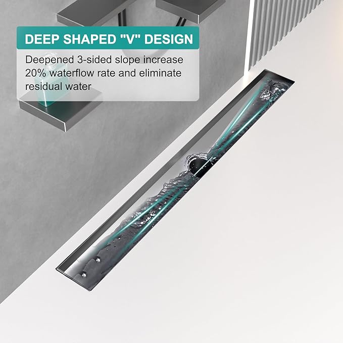 24 Inch Linear Drain Shower Rectangular Floor Drain with Removable Square Hole Cover and Hair Catcher, Long Shower Drains 304 Stainless Steel CUPC Certified (Brushed Nickel)