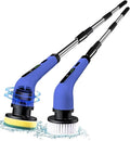 Electric Rotating Floor Scrubber Rechargeable Cleaning Brush Scrubber for Home, 3 Adjustable Size,2 Adjustable Speeds for Bathroom Shower Bathtub Car, (Blue) Cleaning Brush