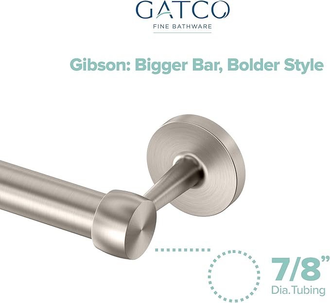Gatco 5210SN Gibson Towel Bar | Retro Modern Wall-Mounted Bathroom Towel Bar | Stylish Decorative Hardware, Heavy Duty Metal, EZ Ancor Mounting | Satin Nickel Finish
