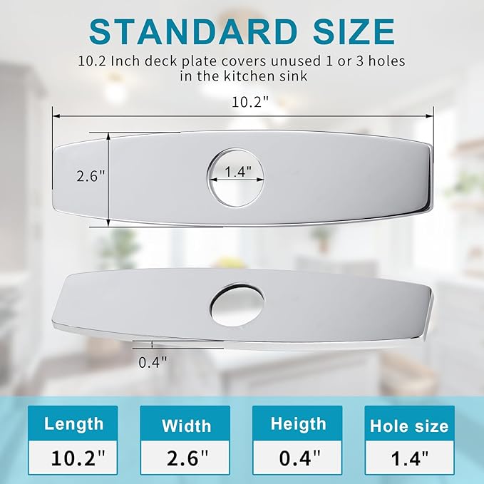 ARCORA 10.2 Inch Faucet Plate, Kitchen or Bathroom Faucet Deck Plate for 1 or 3 Hole, Stainless Steel Sink Hole Cover Escutcheon, Chrome