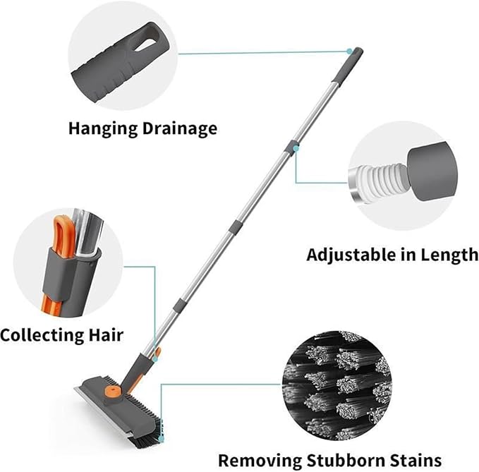 Floor Scrub Brush, Telescopic Handle, 134x27x6.5cm, Long Handle Scrubber, Multifunctional Cleaning Tool, Stiff Bristles, for Kitchen, Bathtub, Toilet, Grout, Wood, Concrete, Deck