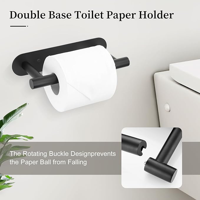 2 Pieces Matte Black Toilet Paper Holder, Upgraded Commercial Toilet Paper Dispenser Toilet Roll Holder, Modern Double Base Paper Towel Holder Wall Mount for Bathroom, Kitchen