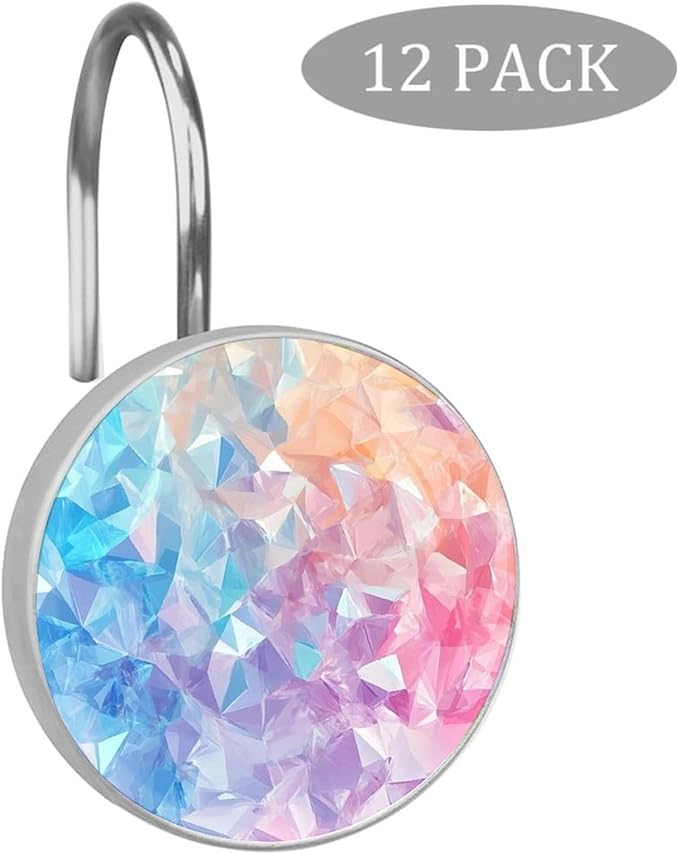 Multicolor Decorative Shower Curtain Hooks,12 Pcs Rust Proof Glass Surface Stainless Steel Curtain Rings for Bathroom Bedroom Living Room Shower Rods Decor
