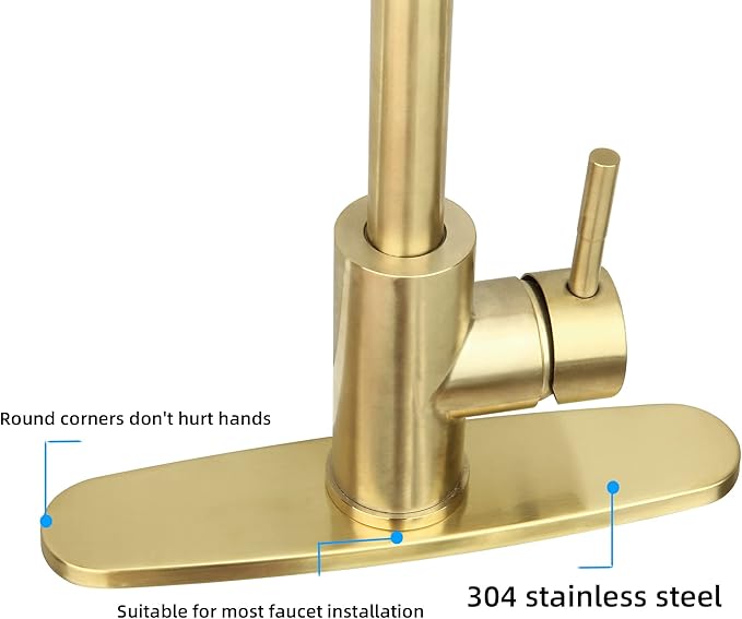Faucet Deck Plate Brushed Gold 10 Inch for Bathroom or Kitchen Sink Faucet, Single Hole Faucet Hole Cover,Faucet Sink Escutcheon Plate Stainless Steel