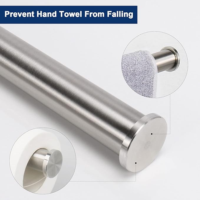 NearMoon Bath Toilet Paper Holder+ Hand Towel Holder, 2 Pieces Bathroom Hardware Set- Premium 304 Stainless Steel Toilet Roll Holder and Towel Rack Wall Mounted for Kitchen (Brushed Nickel)