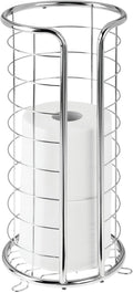 mDesign Metal Free Standing Toilet Paper Organizer Stand - 3 Rolls of Jumbo Toilet Tissue Storage - Bathroom Decor Accessory for Under Sink, Vanity, and Inside Cabinet Shelf - Omni Collection, Chrome