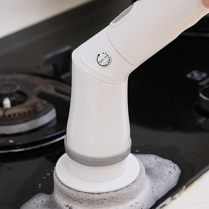 Electric Scrubber Rechargeable Cleaning Brush with 6 Replaceable Heads Cordless Adjustable Handle Bathroom Scrubber Cordless Scrubbers for Household Cleaning