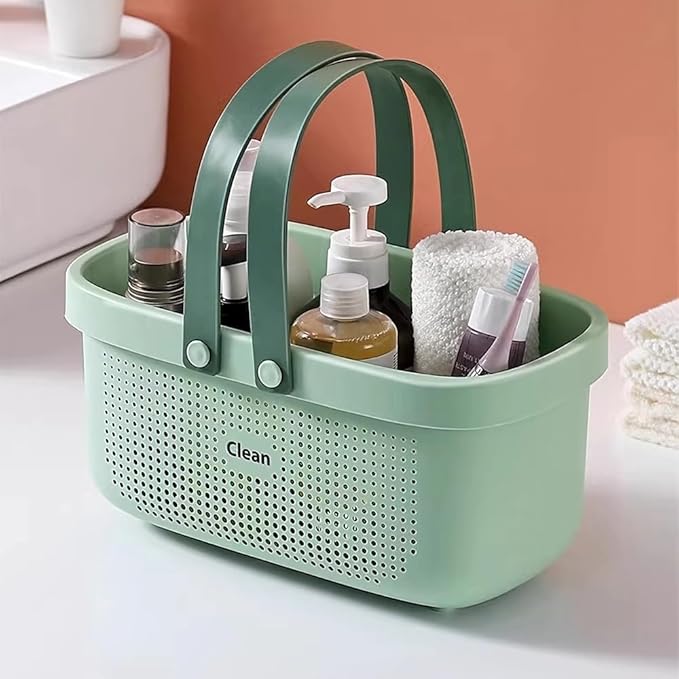 LAIGOO Green Shower Caddy Basket Plastic Storage Basket with Handles Storage Bins Shower Storage Organizer for Bathroom, College Dorm, Kitchen, Bedroom, Gym