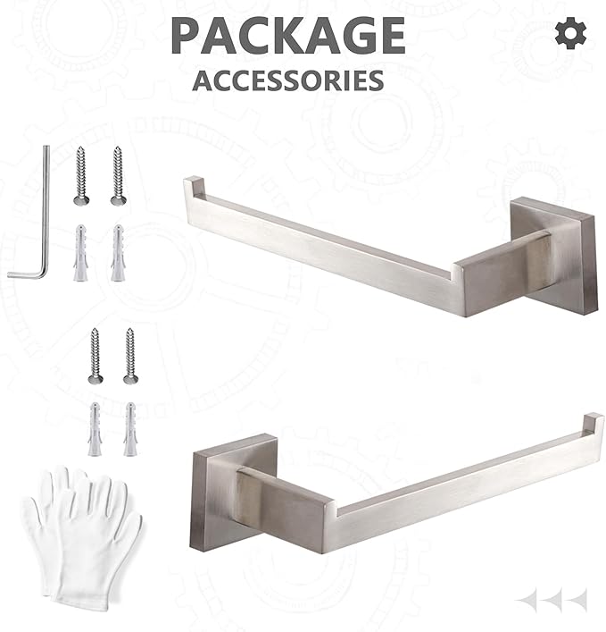 LANC Bathroom Hand Towel Holder 2 Pack Left and Right Side Brushed Nickel Hand Towel Bar 2 Pack 10 Inche Square Towel Ring for Kitchen Cabinet Wall Mount Towel Rack Hanger,A8806BN-LRP2