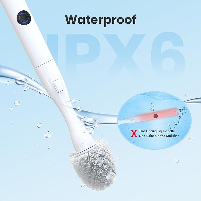 Electric Toilet Brush with Holder, Hands-Free Auto-Clamp Toilet Scrubber with 3 Replacement Heads (Silicone/Nylon/Disposable) and Gap Brush, Compact Bathroom Cleaning Set for RV