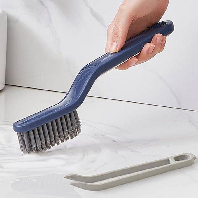 2pcs Crevice Cleaning Brush Set Hard Bristles for Bathroom and Kitchen Small Spaces, Long Handle Scrub Brush for Window Tracks, Faucets, Grout, and Floor Gaps, Blue