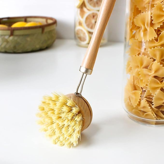 Brush Eco-Friendly Dish Brush Replacement Heads - 5 Pieces Natural Sisal Hemp and Beech Wood Scrubbing Brushes