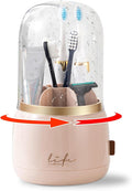 Toothbrush Holders for Bathrooms, Rotating 7 Slots Electric Toothbrush Holders with Cover, Countertop Toothpaste Organizers (Pink)