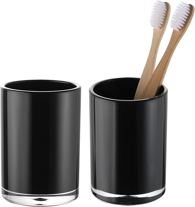 Premium Black Bathroom Tumbler, Toothbrush Cup, Reusable Bathroom Cup, Toothbrush Holder for Bathroom Vanity Countertops, 2 Pack