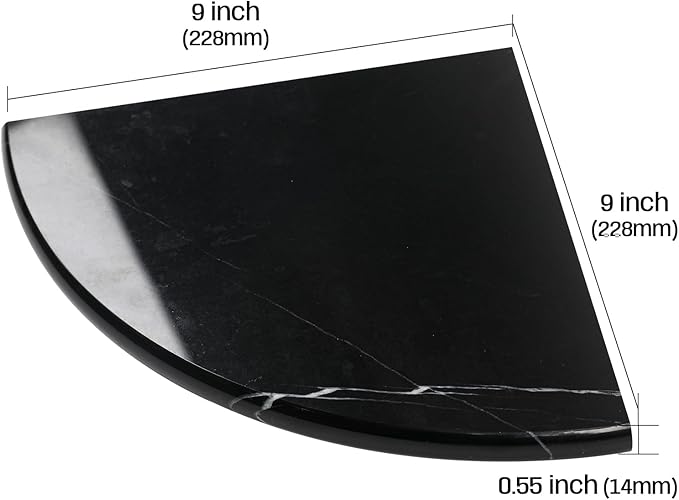 Black Marble Corner Shower Shelf, 9 Inch Marble Corner Shelf for Bathroom Shower Decor, Wall Mounted, Polished, 2 Pcs