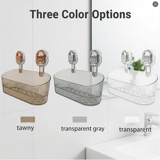No Drill Bathroom Organizer with Strong Suction Cups, Heavy Duty Shower Organizer Holds 10lbs, Bathroom Shelf for Shampoo, Soap, Razor, Toothbrush (transparent gray)