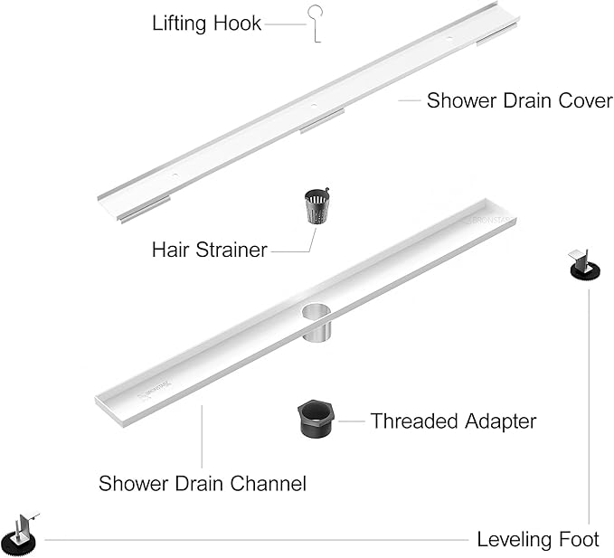 304 Stainless Steel Shower Drain, Removable Grate & Hair Catcher Bathroom Floor Drain with Waterproof Design for Tile Floor, CUPC Compliant (Tile Insert, 36 Inch)
