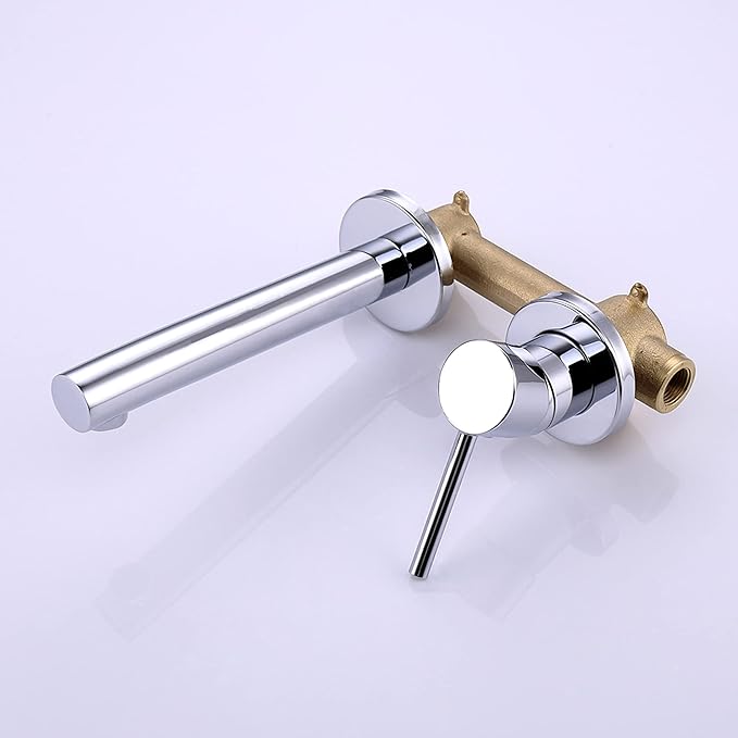 SUMERAIN Wall Mount Faucet for Bathroom Sink, Modern Chrome Bathroom Faucet Single Handle with Brass Valve