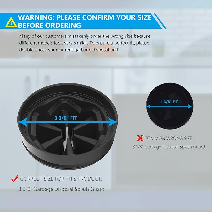 Garbage Disposal Splash Guard 3 3/8" - 2 Pack Universal Sink Baffle for InSinkErator Evolution & Most 3-Bolt Models, Heavy-Duty FDA Silicone with Noise Reducing Petal Design