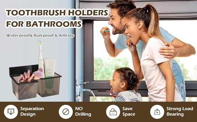 SOUNXUN® Toothbrush Holder Countertop Bathroom Organizer - Detachable Electric Toothbrush & Toothpaste Holder with draining Slots,Polished Black for Kids, Family & Small Bathrooms