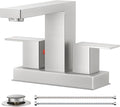 FORIOUS 4 Inch Brushed Nickel Bathroom Faucet Centerset 2 Handles, 3 or 2 Hole Centerset Bathroom Sink Faucet Brushed Nickel Square with Metal Drain, 24" CUPC Hose, and 1.2 GPM Spare Aerator