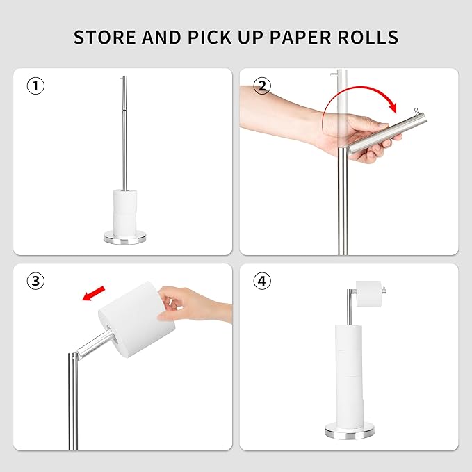Brushed Nickel Toilet Paper Stand,Free Standing Toilet Paper Holder Stand,4 Pounds Bathroom Toilet Paper Storage with Heavy Base for 4+1 Rolls,Toilet Tissue Holder,Toilet Roll Stand, RGJ-1C